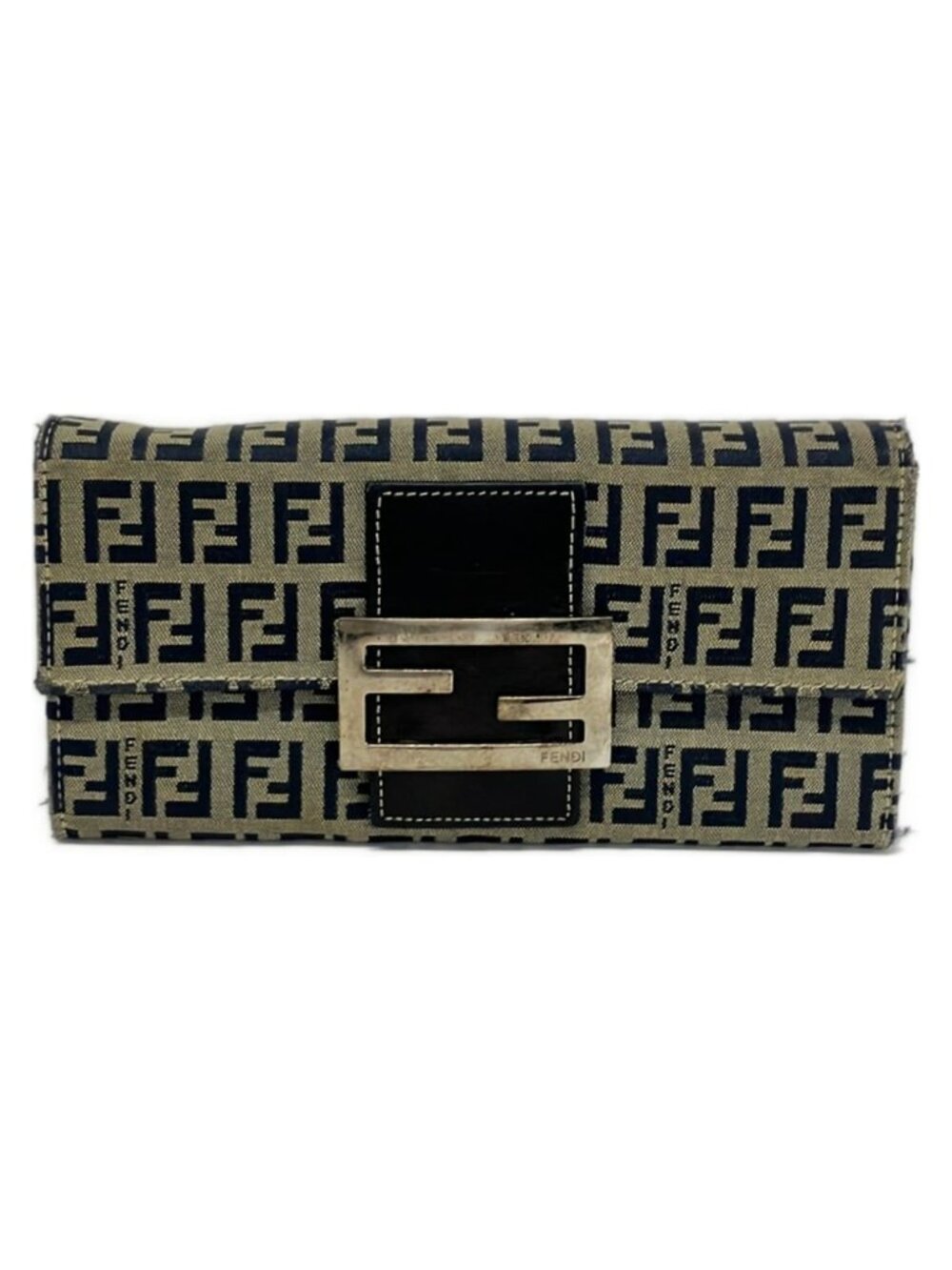 Fendi Wallet Zucca Pattern Beige Black Leather